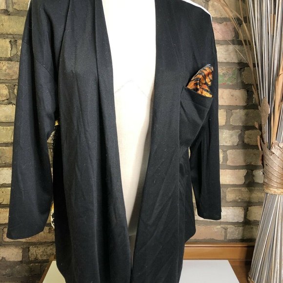 VTG Tiger Graphic Top Cardigan Blazer Open With Handkerchief Shoulder Pads USA - Picture 3 of 6